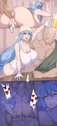 1boy 1girls against_wall ahe_gao alcohol anal anal_grip anal_penetration anal_sex aqua_(konosuba) armpits ass bald barefoot beer big_ass big_breasts big_penis blue_eyes blue_hair breasts clenched_teeth cum cum_in_pussy cum_inside drunk_sex feet female heart-shaped_pupils huge_ass huge_breasts huge_testicles kono_subarashii_sekai_ni_shukufuku_wo! larger_male male mating_press metal_owl moaning nipple_bulge nude penis rough_sex screaming sex sideboob size_difference smaller_female soles straight testicles thick_thighs tight_fit toes trembling wide_hips