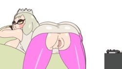 1girls animated anus ass ass_shake blush breasts couch crown exposed exposed_pussy eyebrows eyelashes facing_away female female_focus female_only hair highres legwear lips looking_back manyakis nintendo pearl_(splatoon) pink_legwear pussy splatoon splatoon_2 transparent_background twerking vagina