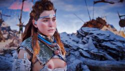 1girls 3d aloy faith103 female female_only game_screenshot horizon_zero_dawn mod nipples_outside solo upper_body