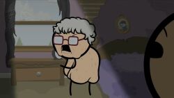 accurate_art_style angry bed bedroom big_ass big_breasts broken_wall caught caught_naked cyanide_and_happiness elderly elderly_female female gilf glasses granny grey_hair official_art offscreen_character offscreen_male painting sagging_ass sagging_breasts saggy_ass saggy_breasts screenshot spider_web tagme ugly ugly_female window wrinkles wtf