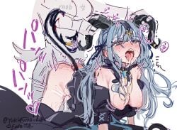 2girls arknights ass bang_dream! bang_dream!_it's_mygo!!!!! blue_hair breasts chinese_commentary commentary_request futa_with_female futanari highres horn_grab horns large_breasts long_hair misumi_uika misumi_uika_(caged_singer) multiple_girls nipples open_mouth sex tail togawa_sakiko togawa_sakiko_(master_of_melodia) yukikuma_(yukikuma_018)