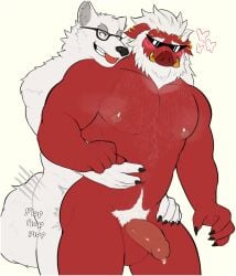 anal anal_sex anthro balls bara barazoku beard big_daddy_(zenless_zone_zero) body_hair boner erection facial_hair furry gay jayjaysito male male_focus male_only muscles muscular nude penis red_skin sex suina sunglasses sus_(pig) tusks white_hair zenless_zone_zero