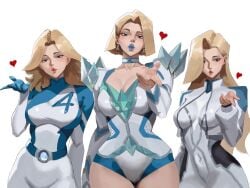 2d 3girls akinoshi big_ass big_breasts big_thighs blonde_female blonde_hair blowing_kiss blue_lipstick bob_cut breasts bust busty chest cloak_and_dagger clothed clothed_female curvaceous curvy curvy_figure dagger_(marvel) dagger_(marvel_rivals) digital_media_(artwork) emma_frost emma_frost_(marvel_rivals) eyebrows eyelashes fantastic_four female hair_behind_ear half-closed_eyes hips hourglass_figure huge_ass huge_breasts huge_thighs invisible_woman invisible_woman_(marvel_rivals) large_ass large_breasts large_thighs legs light-skinned_female light_skin looking_at_viewer marvel marvel_comics marvel_rivals mature mature_female medium_hair mutant mutant_(marvel) slightly_open_mouth slim_waist sue_richards sue_storm tandy_bowen thick thick_hips thick_legs thick_thighs thighs voluptuous waist white_queen wide_hips wide_thighs x-men