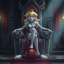 ai_generated dominant dominant_female domination foot_fetish foot_focus foot_play foot_worship mario mario_(series) princess_peach submissive submissive_male succubus