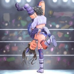 animal_ears artist_request azumi_nanaka blood_on_face blood_splatter blue_reflection blue_reflection_(series) catfight high_quality high_resolution highres hiraharahiori ryona tail thighs wrestler wrestlers wrestling wrestling_femdom wrestling_outfit wrestling_ring wrestlingryona