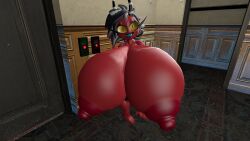 1girls big_nipples blue_tongue breasts_bigger_than_torso demon female garry's_mod helluva_boss horns hotel_room hyper_breasts imp looking_at_viewer millie_(helluva_boss) pov red_body screencap shortstack small_but_busty tongue_out yellow_eyes