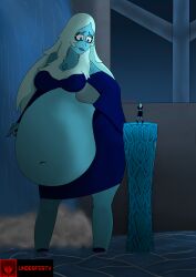 2d bath bathing bathroom belly belly_expansion belly_inflation big_ass big_belly big_butt big_thighs blue_body blue_diamond_(steven_universe) blue_eyes blue_hair blue_skin bra breasts diamond diamond_(gem) fat_ass female gem gem_(species) gems giant_belly giant_thighs giantess giantess_growth humanoid medium_breasts monster_girl night no_ai palace skirt steven_universe steven_universe:_the_movie underfertv water waterfall watermark