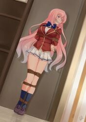 1girls bondage bound_and_gagged breast_bondage classroom_of_the_elite damsel_in_distress female female_only female_solo gagged ichinose_honami_(cote) otm_gag rope_bondage school_uniform schoolgirl shoes shoes_on shoes_only socks socks_and_shoes socks_on socks_only solo solo_female solo_only tied_up vaka