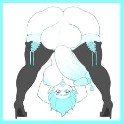 big_ass big_breasts blue_hair catsharkqueen dickgirl futanari huge_balls huge_cock io_(syntheticpotato) thigh_boots urethral_insertion