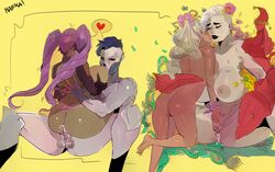 1boy 3girls breast_sucking breasts colored cowgirl_position entrapta fingering flower heart hetero hordak interspecies kafka_art penis perfuma scorpia_(she-ra) sex she-ra_and_the_princesses_of_power smooth_skin testicles thought_bubble twintails yuri