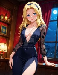 2025 ai_generated black_dress blonde_eyebrows blonde_female blonde_girl blonde_hair_female blue_eyes_female blushing_at_viewer deviantart elryusam eyebrows_visible_through_hair glaring_at_viewer hand_on_leg hand_on_table looking_at_viewer maria_robotnik not_porn pink_cheeks red_lipstick sega shy_expression shy_face shy_female shy_girl shy_smile sky_background smile_at_viewer smiling_at_viewer sonic_(series) sonic_the_hedgehog_(series) unknown_place