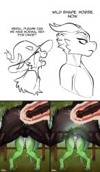 absurd_res anal animal_genitalia animal_humanoid animal_penis anthro balls balls_deep bodily_fluids clothing cum cum_in_ass cum_inside duo equid equine equine_genitalia equine_penis female fence feral genital_fluids genitals grass green_body hat headgear headwear hi_res horse humanoid male male/female mammal meme penetration penis pink_prawn plant rear_view scalie scalie_humanoid sex shaky_legs tears witch_hat x-ray_view