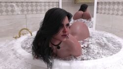 3d ass ass_up bath bathing big_ass black_hair breasts bubble_butt cd_projekt_red completely_nude female light-skinned_female mirror necklace nude plam purple_eyes solo solo_female the_witcher_(series) the_witcher_3:_wild_hunt yennefer