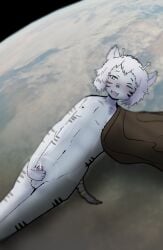 3d_background accessory alien antennae_(anatomy) anthro balls blue_body blue_skin blush bodily_fluids cum digital_drawing_(artwork) digital_media_(artwork) ear_tuft furgonomics genital_fluids genitals hair hand_on_penis jewelry landscape_dwarfing macro male masturbation nipples one_eye_closed open_mouth penile penis ring solo space stripes tail tail_accessory tail_jewelry tail_ring tera_iv teruni-inamor tuft virelli white_hair