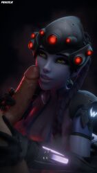 3d before_oral big_penis blender cock_hungry cock_worship fraxxlr glowing_eyes imminent_oral latex_suit long_hair overwatch overwatch_2 penis_on_face purple_body purple_skin smile widowmaker yellow_eyes