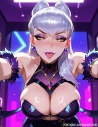 1girls ai_generated armpit armpit_fetish armpit_peek armpits bangs big_breasts blush blush_lines blushing_female breasts cleavage evelynn female female_focus female_only grey_hair hair_bun huge_boobs huge_breasts k/da_all_out_evelynn k/da_all_out_series k/da_series kaistar large_boobs large_breasts league_of_legends league_of_legends:_wild_rift light-skinned light-skinned_female light_skin looking_at_viewer milf mommy patreon purple_lipstick purple_nails shiny shiny_skin smile smiling smiling_at_viewer smirk solo solo_female solo_focus standing sweat sweatdrop sweating sweaty sweaty_body tongue tongue_out wet wet_body wet_skin white_skin white_skinned white_skinned_female yellow_eyes