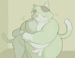 2024 anthro arms_around_neck arms_around_partner aroused balls belly blush blush_lines bodily_fluids breath cafongterua cel_shading closed_eyes cum digital_media_(artwork) dipstick_tail domestic_cat duo erection eyewear eyewear_on_head eyewear_only face_on_chest felid feline felis fingers fur genital_fluids genitals gloves_(marking) goggles goggles_on_head goggles_only green_body green_fur grey_body grey_fur heart_symbol hi_res humanoid_genitalia humanoid_penis inside interspecies leaning leaning_forward male male/male mammal markings moobs multicolored_body multicolored_fur nude obese obese_anthro obese_male open_mouth open_smile overweight overweight_anthro overweight_male penis pupils raised_tail red_eyes shaded smile solay_(cafongterua) standing sweat sweatdrop tail tail_markings teeth thick_thighs two_tone_body two_tone_fur white_body white_fur