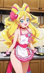 1girls ai_generated apron blonde_hair cure_idol female female_only idol kimi_to_idol_precure kite_gt light-skinned_female light_skin magical_girl naked naked_apron nude nude_female precure pretty_cure sakura_uta solo toei_animation