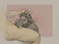 anthro asian_mythology big_penis blush blushing_yokai bodily_fluids closed_eyes cum cum_drip cum_in_mouth cum_inside cum_on_face cum_on_penis dripping duo east_asian_mythology faceless_anthro faceless_character faceless_male fellatio genital_fluids genitals hand_on_penis holding_penis horn horn_grab japanese_mythology male male/male mythology open_mouth oral penile penis penis_in_mouth pink_background sex simple_background sitting submissive submissive_anthro submissive_male tan_background thick_penis tobias_weatherby yokai