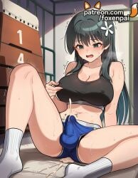 1girls 2025 ai_generated artist_name black_hair blush bulge cock cum dick erection female flower foxenpai green_eyes hair_flower hair_ornament hi_res high_quality high_resolution highres legs_apart legs_spread long_hair male_focus open_legs patreon patreon_username penis saten_ruiko shorts socks solo splayed_legs spread_legs stable_diffusion sweat testicles to_aru_kagaku_no_railgun to_aru_majutsu_no_index trembling underwear watermark white_legwear