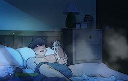 1boy balls bed bedroom big_penis blush boruto:_naruto_next_generations breasts brown_hair clothed clothed_male clothing cum cum_on_hand cum_on_penis erection handjob hokage's_adopted_son huge_cock kimkun0162 large_penis looking_at_viewer lying lying_on_bed male male_masturbation male_only masturbation medium_hair nipples on_bed partially_clothed penis sex sole_male solo solo_focus solo_male sweat testicles