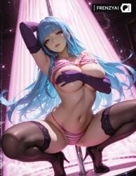 ai_generated blue_hair dancing frenzyai me!me!me! meme_(me!me!me!) pole_dancing stage