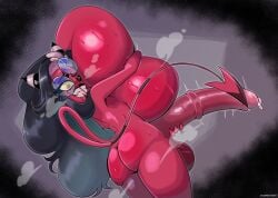 balls bare_arms bare_breasts bare_legs bare_shoulders bare_thighs big_breasts big_penis black_hair blush breasts_bigger_than_head color demon demon_futa demon_horns demon_tail futa_only futanari glasses helluva_boss hi_res horns imp large_breasts long_hair looking_at_viewer massive_breasts original_character red_body red_skin stormrayneart tagme thick_thighs