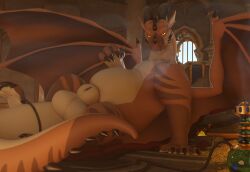 2025 absurd_res animal_genitalia balls belly big_balls big_sheath blender_(artwork) blender_cycles claws digital_media_(artwork) dragon feral genitals hi_res hookah horn looking_at_viewer lounging male malfaren malfaren_(artist) mythological_creature mythological_scalie mythology paws scalie sheath size_difference smoke smoking solo tail treasure
