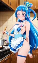 1girls ai_generated aokaze_nana apron blue_hair cure_wink female female_only idol kimi_to_idol_precure kite_gt light-skinned_female light_skin magical_girl naked naked_apron nude nude_female precure pretty_cure solo toei_animation