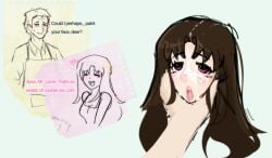 brown_hair class_of_'09 cum cum_on_face cumshot face_squish innuendo mr_lorre(class_of_'09) oc original_character pathetic_male pink_eyes self_insert squish teacher_and_student tongue tongue_out