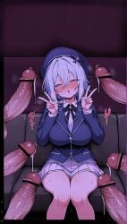 ai_generated breathing censored character character_request embarrassed excited eyes female hot original penis precum squinted sweat text uniform waifu