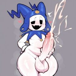 2025 absurd_res ai_generated anthro balls big_balls big_penis blush bodily_fluids clothing cum cumshot ejaculation erection foreskin genital_fluids genitals glans heart hellsonger hi_res hood huge_cock humanoid_genitalia humanoid_penis jack_frost_(megami_tensei) long_penis looking_at_viewer male masturbation mostly_nude open_mouth orgasm penile_masturbation penis simple_background small_but_hung smile solo sweat sweaty_balls sweaty_genitalia thick_penis thick_thighs vein veiny_penis white_body