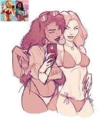 bikini blonde_female blonde_hair curly_hair dark-skinned_female drink grand_theft_auto_v grand_theft_auto_vi long_hair red_bikini thick_hips thin_female