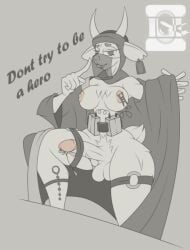 anthro balls big_penis bomb erection explosives furry futanari goat_girl huge_cock imminent_death imminent_suicide intersex light-skinned_male looking_at_viewer penis pierced_penis suicide_bomber tagme terrorist text