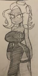 1girls agent_8_(splatoon) big_breasts breasts dress eight_(jaktroose) female female_focus female_only jaktroose octoling octoling_girl sketch sleeveless_dress solo_female splatoon thick_thighs thighs zipper