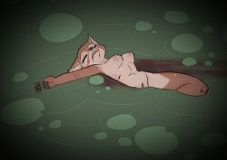 anthro athletic athletic_anthro athletic_female blizzard_entertainment blood blood_from_mouth blood_in_mouth bodily_fluids breasts canid canine clitoris corpse crowskull death dirty_water erect_nipples female female_death floating fox genitals hi_res mammal navel nipples nosebleed nude pussy ryona solo vulpera warcraft water
