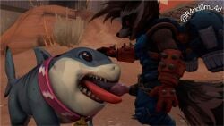 3d 3d_(artwork) blowjob fellatio furry gay jeff_the_land_shark marvel marvel_rivals r4nd0m_l4d raccoon rocket_raccoon self_upload sfm shark source_filmmaker twitter_link yaoi
