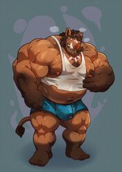 2019 anthro bara beard broody brown_fur brown_hair clothing facial_hair fingernails fur growth hair hi_res jewelry kusunagi male male_only mammal muscle_growth musclegut muscular muscular_male nails navel necklace nipples open_mouth pecs precum quads shirt solo suid suina sus_(pig) tank_top toenails topwear tusks underwear wild_boar