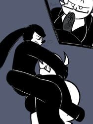 alternate_version_available black_body black_bra black_jacket blowjob bra breath_cloud disney doodle female female_pleasuring_male glasses gripping_hair hands_on_head jacket jacket_open legs_on_shoulders lifting_person looking_at_another looking_down looking_up male male/female oswald_(character) oswald_the_lucky_rabbit ponytail rabbit rabbit_humanoid self_upload simple_background sohornyraccoon sona_(sohornyraccoon) sucking sucking_penis tagme watermark