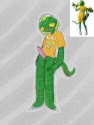 absurd_res anthro blush bodily_fluids chameleon epic_games erection first_porn_of_character fortnite genital_fluids genitals hi_res leaking_precum lizard male penis pink_penis precum reptile scales scalie shy solo tail z1vzz ziggy_(fortnite)