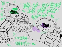 candyasbestos cumming_while_penetrated cuntboy cuntboy_penetrated eating_out eating_pussy female heart_eyes intersex long_tongue male murder_drones panic_au_(murder_drones) talking_to_self thad_(murder_drones) thaddeus_dangenhart uzi_(murder_drones)