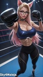 ahri ahri_(league_of_legends) ai_generated boxing_gloves boxing_ring cleavage fitness k/da_ahri k/da_all_out_series k/da_series large_breasts league_of_legends narrow_waist riot_games sky4maleja sports_bra toned toned_female