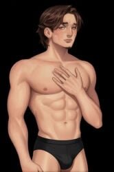 abs biceps brown_hair bulge defined_jawline defined_muscles dress_to_impress facial_hair light-skinned_male muscular muscular_male mystery_o_(dress_to_impress) partially_naked tagme tits underwear underwear_only