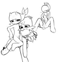 blush cum cuntboy dandy's_world devil devil_horns devil_tail gay gay_sex goob_(dandy's_world) intersex male male_on_cuntboy monochrome shrimpo_(dandy's_world) vaginal_penetration yaoi