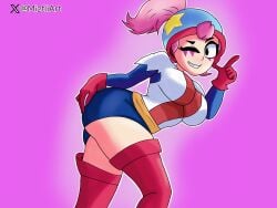 ass ass_focus back_view big_ass big_butt big_nipples big_thighs big_titties brawl_stars butt_focus curvaceous curvaceous_female curvaceous_figure curvy curvy_figure curvy_hips female female_focus female_only holding_object_between_buttocks janet_(brawl_stars) miztliart nipples no_ai nude nude_female plug_(sex_toy) red_hair short_hair supercell