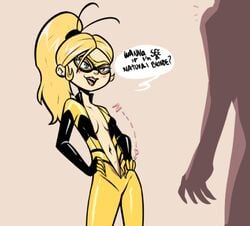 1girls anonymous artist_request black_lipstick blonde_hair chloe_bourgeois female mask miraculous_ladybug queen_bee queen_bee_(character) stripping talking_to_viewer undressing unseen_male_face