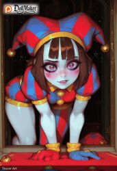 ai_generated bangs blunt_bangs blush bracelet breasts brown_hair coin dollmaker dollmaker_(artist) dress female female_only female_solo food girl_only girl_solo gloves hat heart-shaped_pupils only_female only_girl only_woman patreon_username pomni_(the_amazing_digital_circus) red_eyes short_hair smile solo solo_female solo_girl solo_woman symbol-shaped_pupils tagme the_amazing_digital_circus watermark woman_only woman_solo