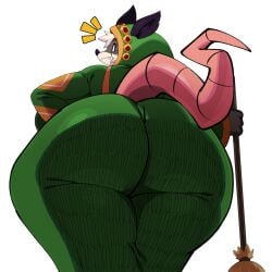 absurd_res american_opossum anthro ass atlyss big_breasts big_butt breasts broom brown_body brown_fur chang_(atlyss) cleaning_tool clothed clothed_anthro clothed_female clothing curvy_figure female freckled_face freckles fully_clothed fully_clothed_anthro fully_clothed_female fur green_clothing green_robe hair hairless_tail hi_res hood hooded_robe huge_breasts huge_butt huge_thighs looking_at_viewer looking_back looking_back_at_viewer low-angle_view mammal marsupial robe sally_(atlyss) smile solo sssonic2 tan_body tan_fur thick_thighs tight_clothing white_hair wide_hips