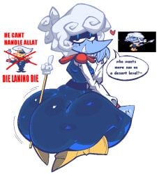 bedroom_eyes clothed deltarune elnina_(deltarune) fat_ass looking_at_viewer looking_back meme meme_reference no_sex thick_thighs tight_clothing white_hair xexeezy