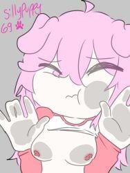 boobs_out boobs_pressed doggirl one_eye_closed pink_hair pressed_on_glass puppygirl shirt_pulled_up sillypuppy69